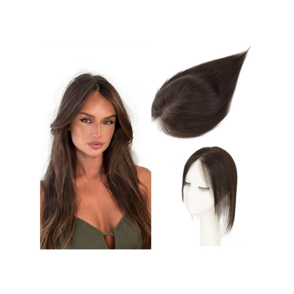 Clip in Bangs 100% Real Human Hair Extensions Dark Brown 12 Inch Topper Brunette
